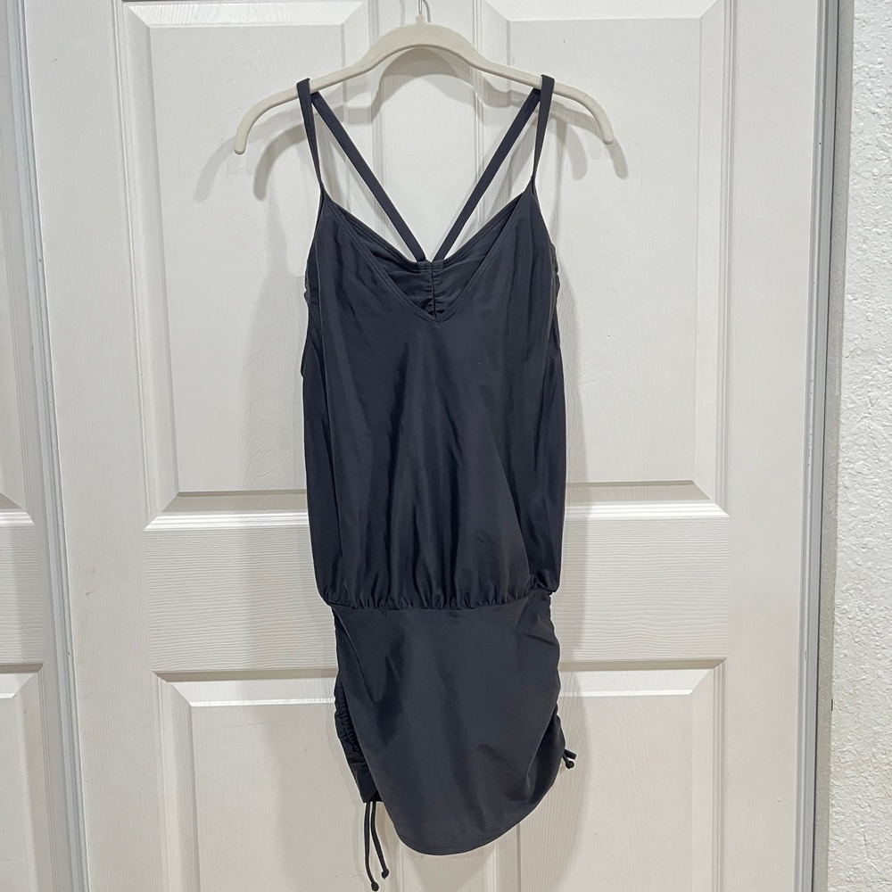 ATHLETA Black Adjustable Ruched Side Tankini‎ Swim Top 34 D/DD